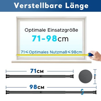 1dielna tyč na záclony bez vŕtania, čierna, 71-98 cm – Ø 25 mm, nastaviteľná teleskopická tyč k