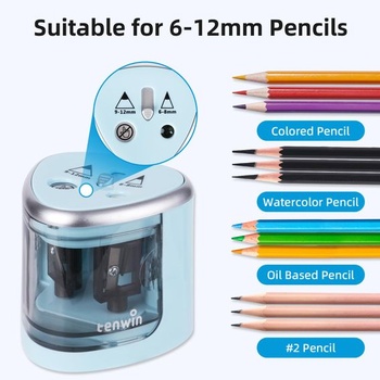 Elektrické ořezávátko tenwin, dvojité ořezávátko na baterie pro 6-12mm č. 2/barevné tužky, odolná
