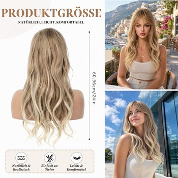 Pwsap Dlouhé kudrnaté světle blond paruky pro ženy vlny syntetické popelavě blond