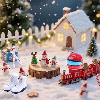 Vianočné elfské doplnky DONGZQAN, sada elfských saní, miniatúrne lyže s palicami, dekorácia na sane,