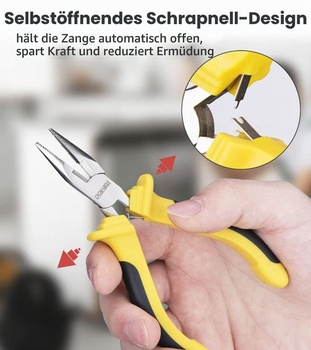 Sada mini klieští DOWELL, 6dielna, s ihlovým hrotom, diagonálnymi dlhými čeľusťami, zahnutými