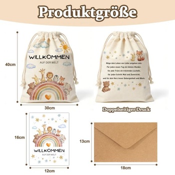 Dárek k narození pro holčičky a chlapce, plátěné dárkové tašky velikosti XL s blahopřáním, dárek