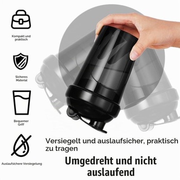 Proteínový šejker, 500ml s odmerkou, sitkom a skrutkovacím uzáverom, nepriepustný, odolný, bez BPA a
