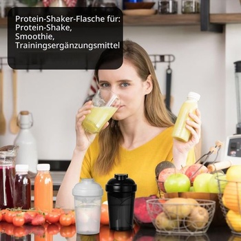 Proteínový šejker, 500ml s odmerkou, sitkom a skrutkovacím uzáverom, nepriepustný, odolný, bez BPA a