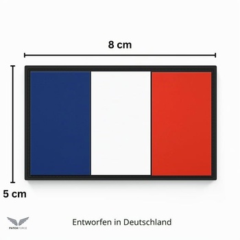 Gumová nášivka s francúzskou vlajkou (farebná) 8 x 5 cm - Ako odznak na uniformy, nepriestrelné