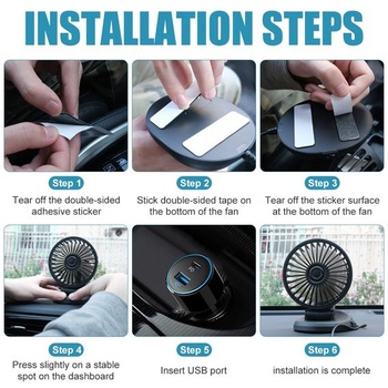 USB ventilátor do auta, 360 ° otočný ventilátor do auta s 3 rýchlosťami, silný prúd vzduchu,