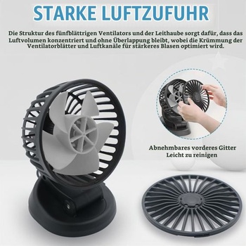 USB ventilátor do auta, 360 ° otočný ventilátor do auta s 3 rýchlosťami, silný prúd vzduchu,
