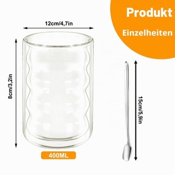 Súprava bublinkových pohárov na Latte Macchiato, 2 x 400ml dvojstenné bublinkové poháre na kávu s 2