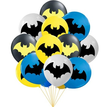 Balóniky Bat, sada 12 balónikov Bat Hero, žltá, čierna, modrá, biela, 30 cm, ideálna pre detské