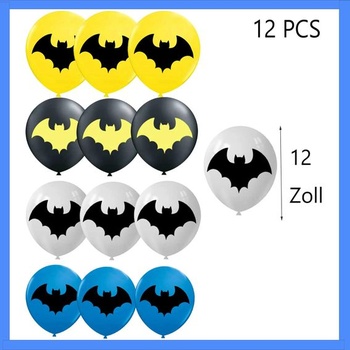 Balóniky Bat, sada 12 balónikov Bat Hero, žltá, čierna, modrá, biela, 30 cm, ideálna pre detské