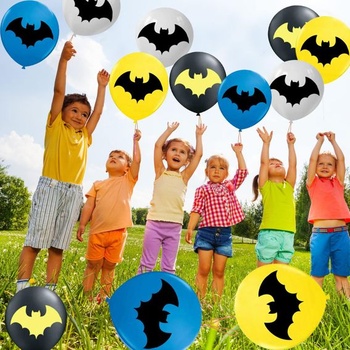 Balóniky Bat, sada 12 balónikov Bat Hero, žltá, čierna, modrá, biela, 30 cm, ideálna pre detské