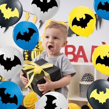 Balóniky Bat, sada 12 balónikov Bat Hero, žltá, čierna, modrá, biela, 30 cm, ideálna pre detské