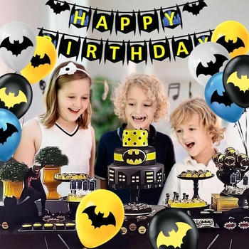 Balóniky Bat, sada 12 balónikov Bat Hero, žltá, čierna, modrá, biela, 30 cm, ideálna pre detské