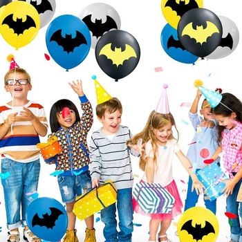 Balóniky Bat, sada 12 balónikov Bat Hero, žltá, čierna, modrá, biela, 30 cm, ideálna pre detské