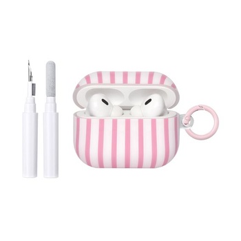 Puzdro Reownest kompatibilné s AirPods Pro/Pro 2 s čistiacou sadou, roztomilý pruhovaný vzor,