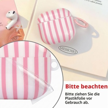 Puzdro Reownest kompatibilné s AirPods Pro/Pro 2 s čistiacou sadou, roztomilý pruhovaný vzor,