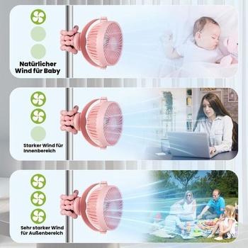 Ventilátor do kočárku POPERFUN 5200 mAh 20H, připínací ventilátor s dlouhou výdrží baterie,