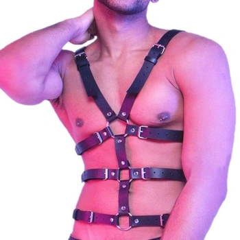 Pánsky kožený postroj na sexy telo a hrudník, bondage set