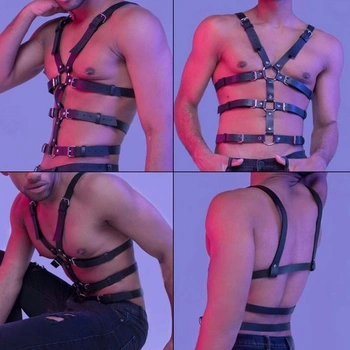 Pánsky kožený postroj na sexy telo a hrudník, bondage set