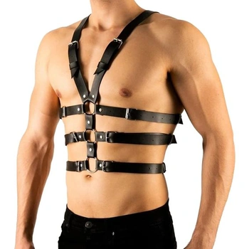 Pánsky kožený postroj na sexy telo a hrudník, bondage set