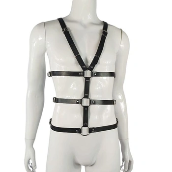 Pánsky kožený postroj na sexy telo a hrudník, bondage set