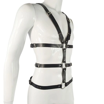 Pánsky kožený postroj na sexy telo a hrudník, bondage set