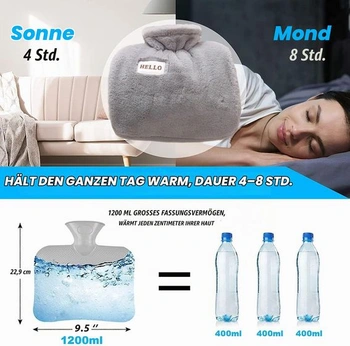 Termofor s víkem, 1,2 l, nadýchaný termofor s klokaní kapsou, ohřívač rukou, dárek z nepropustné