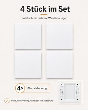 Záslepka pre elektrickú zásuvku, 4 kusy, 86 x 86 mm, biela
