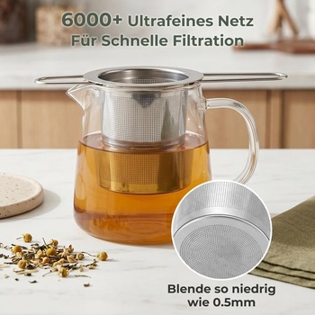 Elalove čajový infuzér na sypaný čaj, nerezový filtr na čaj 304 se skládací rukojetí a víkem, jemné
