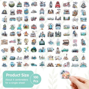 Sada 100 cestovných samolepiek AOZUO, cestovné samolepky na scrapbooking, samolepky do denníka na