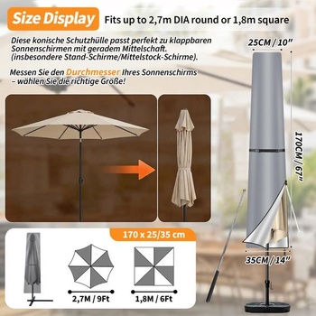 Kryt na slunečník 2-3 m Kryt na slunečník (170x25/35 cm) 170x25/35cm Šedý