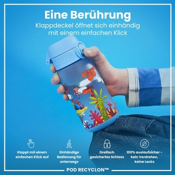 Detská fľaša na vodu ion8, nepriepustná, 350 ml (12 oz), Safari Recyclon