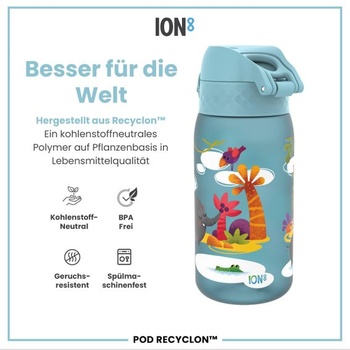 Detská fľaša na vodu ion8, nepriepustná, 350 ml (12 oz), Safari Recyclon