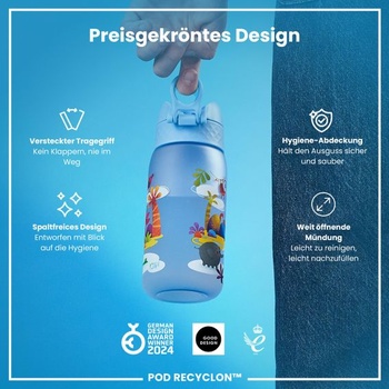 Detská fľaša na vodu ion8, nepriepustná, 350 ml (12 oz), Safari Recyclon