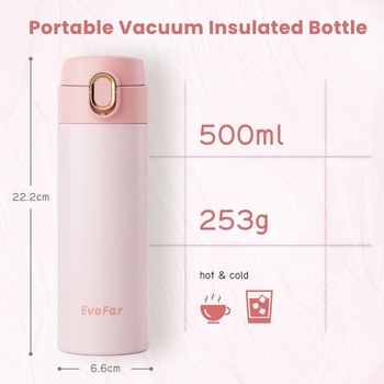 Nerezová termoska na vodu, 500 ml, nepriepustná, vhodná na sýtené nápoje, vhodná do umývačky riadu,