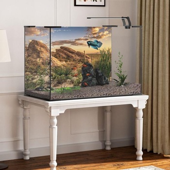 61x30cm pozadí pro plazy, modrá obloha, oáza, kaktus, slunce a poušť, terárium, vinylové pozadí
