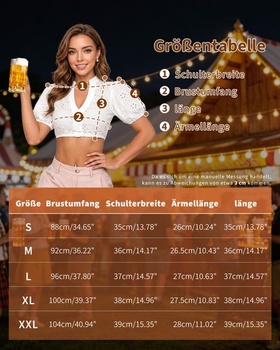 Dámská halenka JasGood Dirndl, tradiční halenka, krátká halenka s výstřihem do V na Oktoberfest,