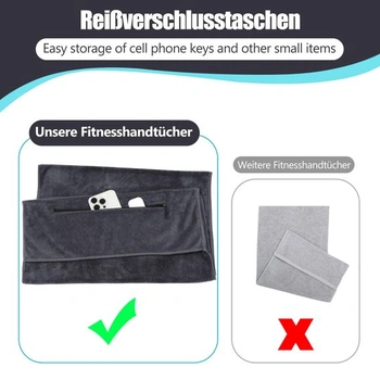 Fitness ručník 120x50cm, sportovní ručník s kapsou na zip, mikrovláknový ručník vyrobený z vysoce