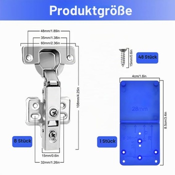 9 pantů pro dvířka skříněk, miskový pant 35 mm, tlumené zavírání, vyrobeno z oceli válcované za