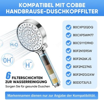 Sada 2 náhradních filtrů do sprchových hlavic, kompatibilní s ručními sprchami Cobbe, vícestupňová