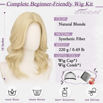 BARSDAR Krátká vlnitá přírodní blond paruka, blond paruky po ramena pro ženy, krátká vlnitá