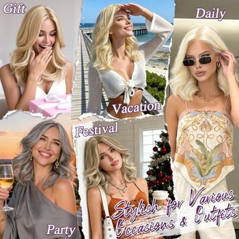 BARSDAR Krátká vlnitá přírodní blond paruka, blond paruky po ramena pro ženy, krátká vlnitá