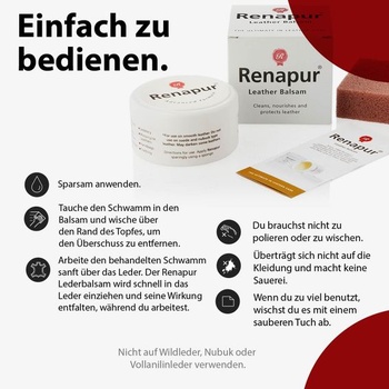 Renapur Leather Balm, prírodný kondicionér a ochrana - pre kožený nábytok, topánky, tašky, peňaženky,
