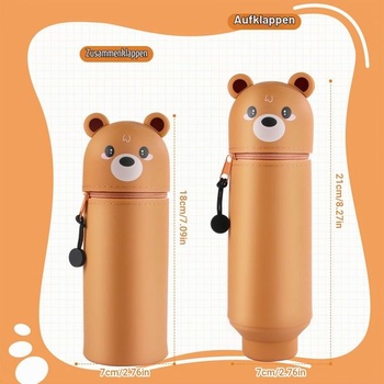 Kawaii Federmäppchen, medveď hnedý Silikón Federmäppchen 2 v 1