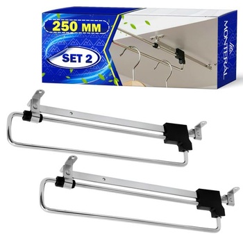 2 výsuvné šatníkové tyče do šatníkových skríň, 250 mm, strieborné
