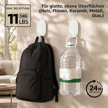 Samolepiace háčiky, nie je nutné vŕtať, sada 6 ks, biele, do 5 kg, biele, 6 lakovaných
