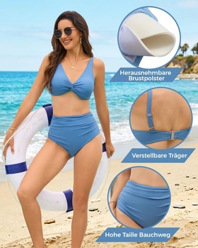 Dámský set bikin s push-up efektem, tvarující bříško, vysoký pas, velikost S, modrá