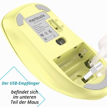 Bezdrátová myš memzuoix, 5 tlačítek, 1400 DPI, 2,4 GHz, USB přijímač – žlutá