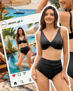 Dámský set bikin s push-up efektem, tvarující bříško, vysoký pas, velikost S, černá