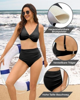 Dámský set bikin s push-up efektem, tvarující bříško, vysoký pas, velikost S, černá